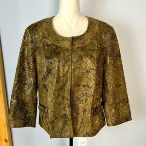 Dress‎ Barn Size XL Shimmered Olive Black Snakeskin Print Lined Jacket